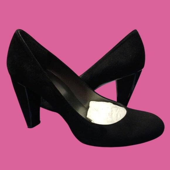 Stuart Weitzman  Suede Cageswoon Heels Round Toe Classic Womens Pumps Black 7.0M - Picture 15 of 16
